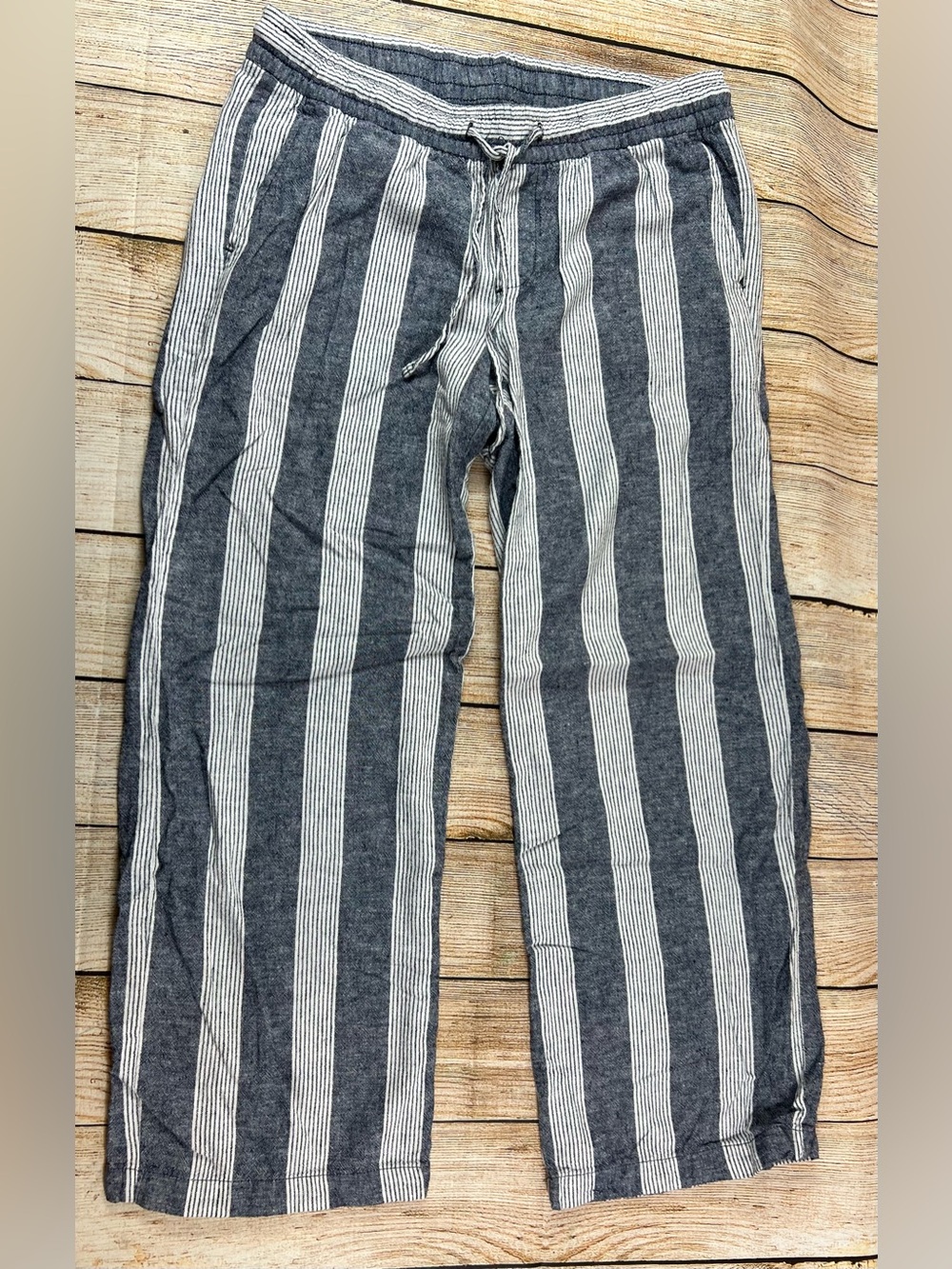 Women’s Old Navy Striped Linen Wide Leg Pants Size Medium Blue White Casual